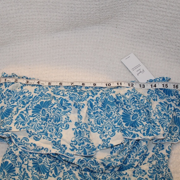 NWT POPVIL Blue/White Floral pattern strapless maxi dress with ruffles in Sz (M) - Picture 8 of 9